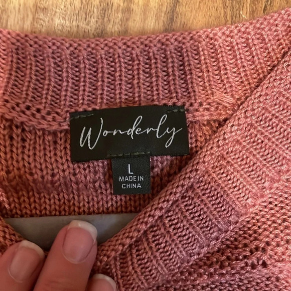 Wonderly women’s Large sweater top knit sleeveless rose pink fringe hem casual - Picture 5 of 7